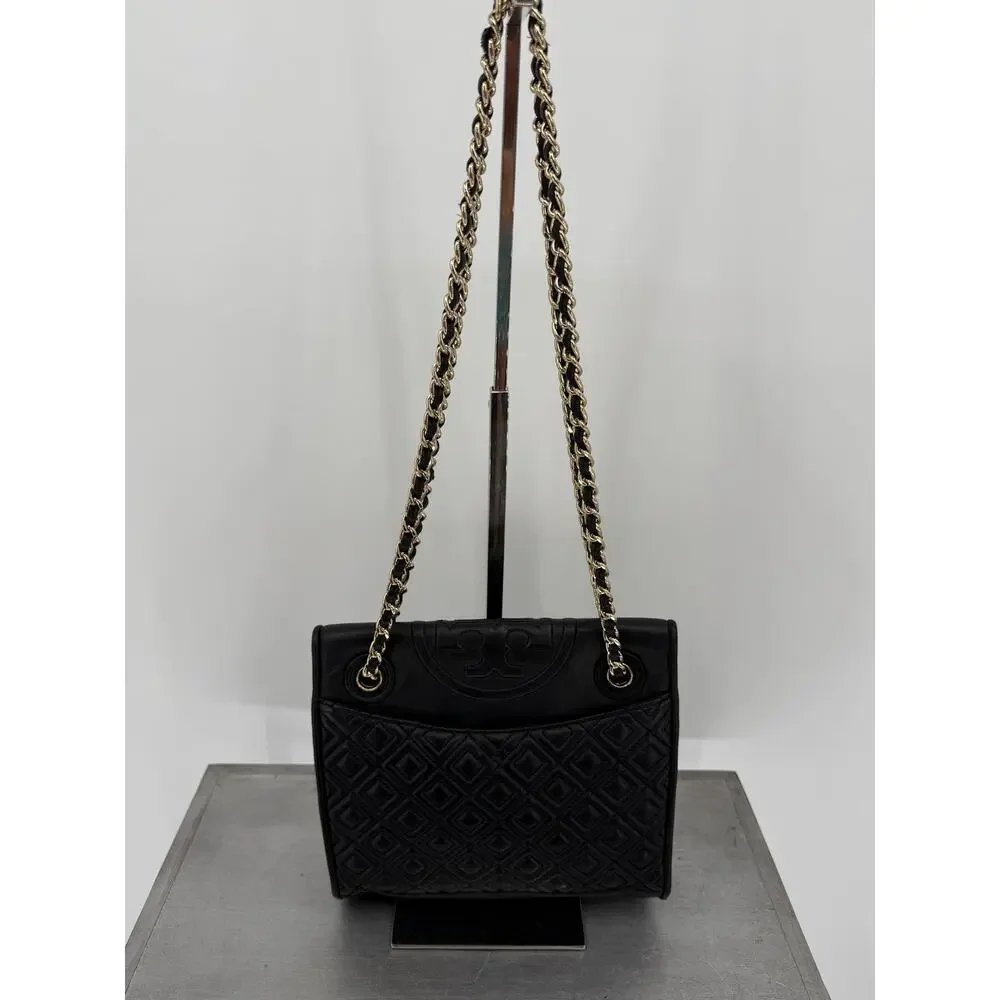 Tory Burch Fleming Small Convertible Shoulder Bag Black Quilted Leather Chain